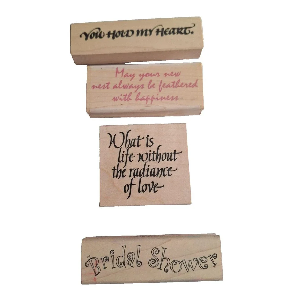 Lot of 4 Vintage Wood Mounted Rubber Stamps Wedding Bridal Shower Love Sentiment